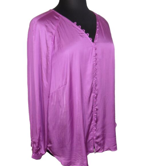 La Joie Violet Satin Button Up Long Sleeve Blouse Plus Size 3X - Picture 13 of 15